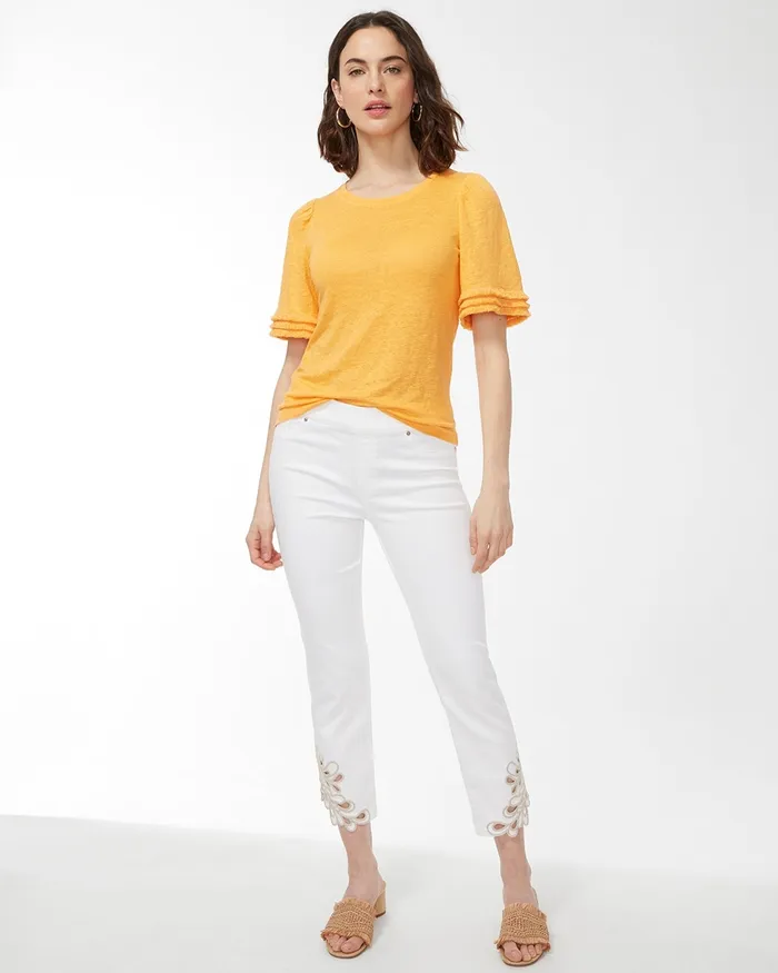Chico039s Linen Fringe Sleeve Tee Mango Ice Women Tops