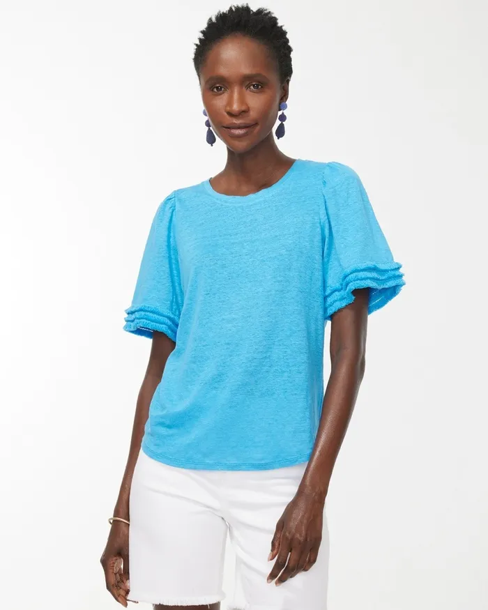 Chico039s Linen Fringe Sleeve Tee Mango Ice Women Tops