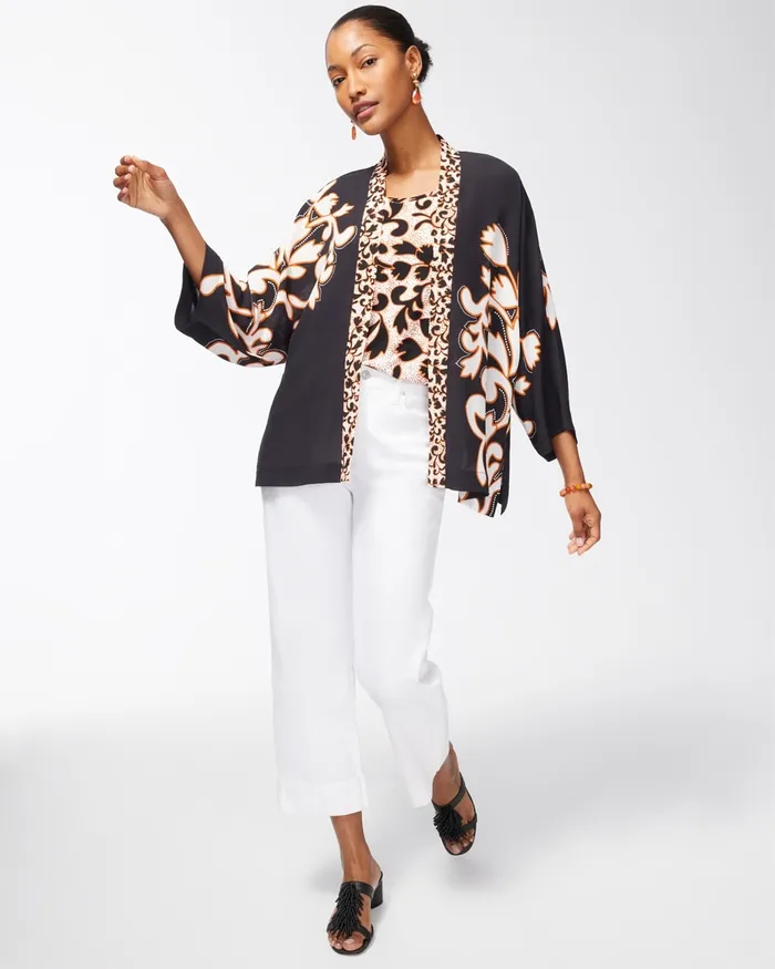 Chico039s Mixed Print Ruana Black Women Matching Sets