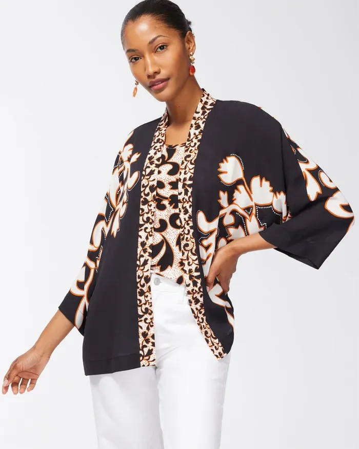 Chico039s Mixed Print Ruana Black Women Matching Sets