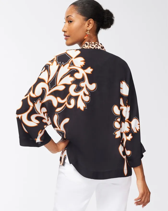 Chico039s Mixed Print Ruana Black Women Matching Sets