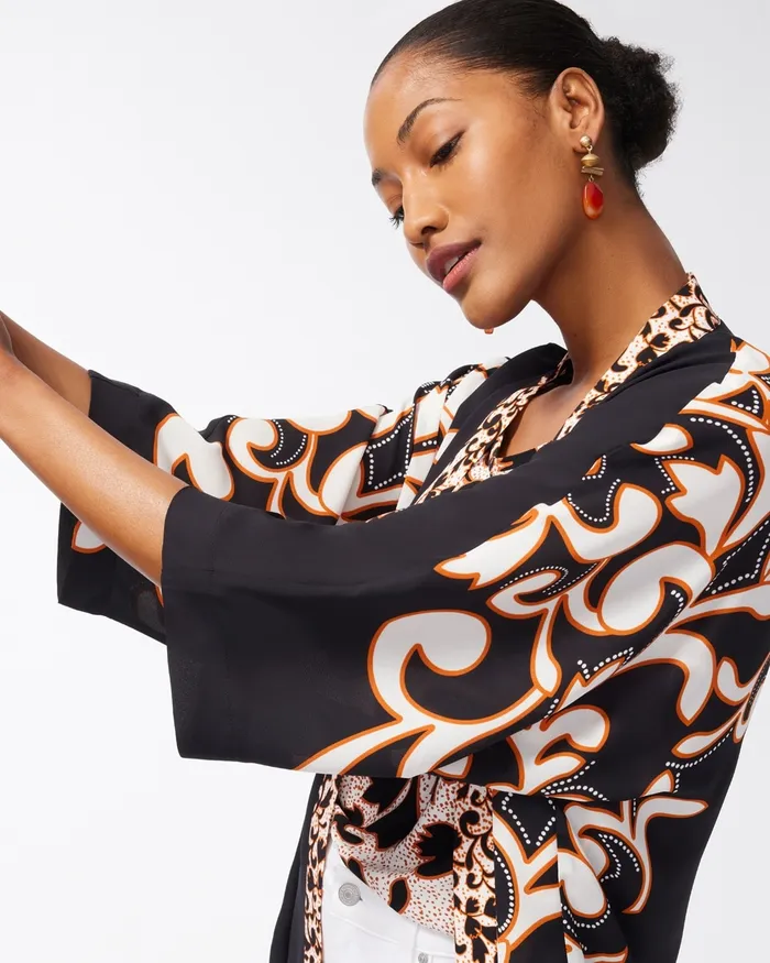 Chico039s Mixed Print Ruana Black Women Matching Sets