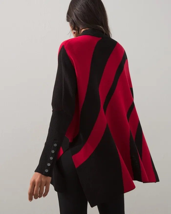 Chico039s Mock Neck Sweater Poncho Red Women Tops