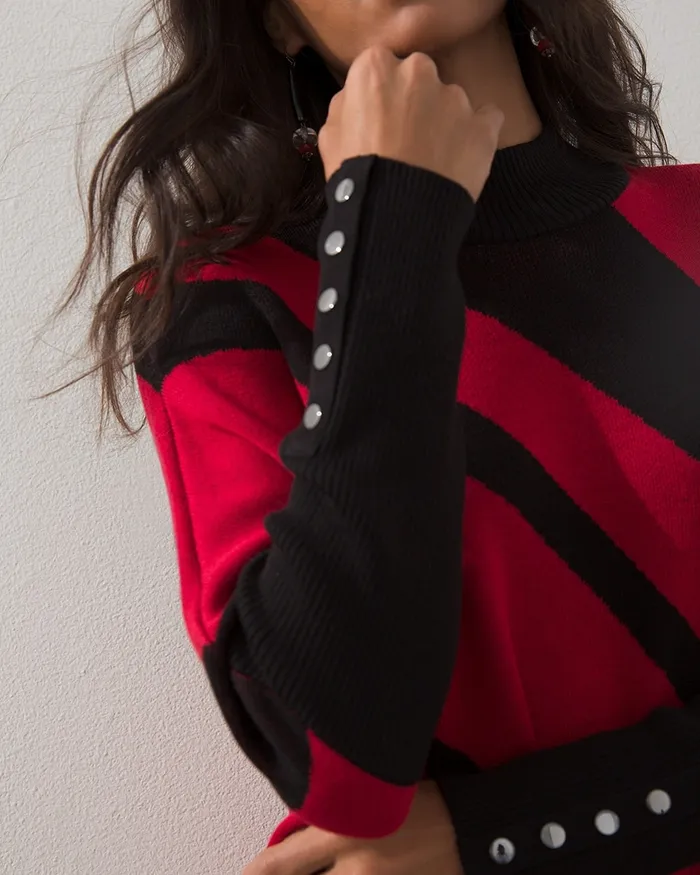 Chico039s Mock Neck Sweater Poncho Red Women Tops