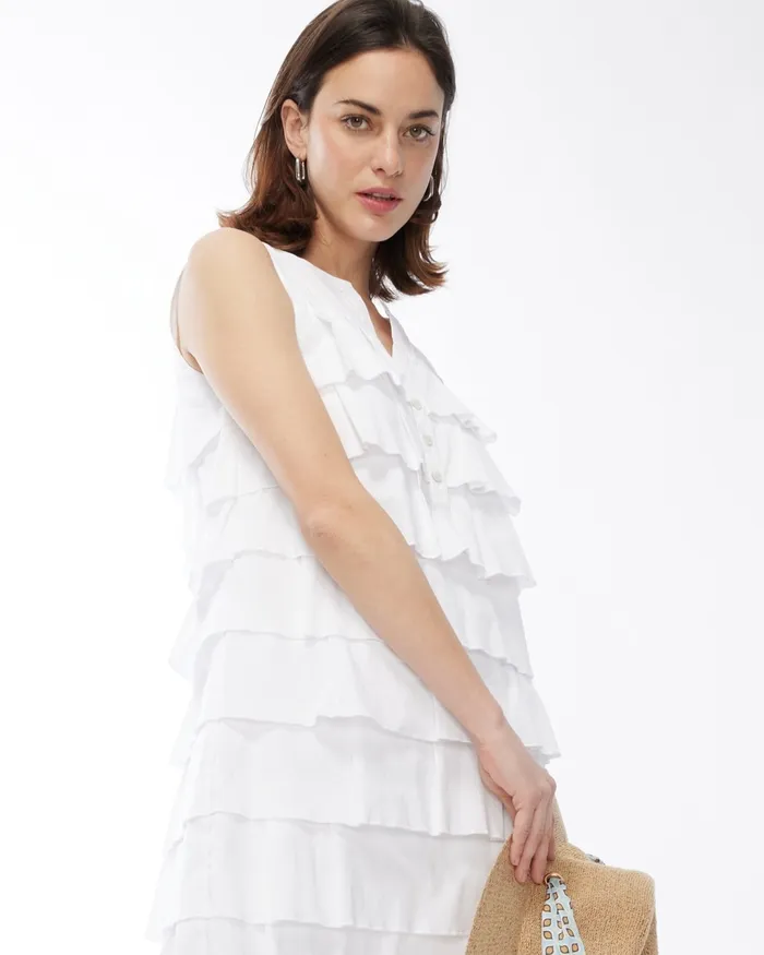 Chico039s MultiTier Shift Dress Alabaster Women Dresses and Skirts