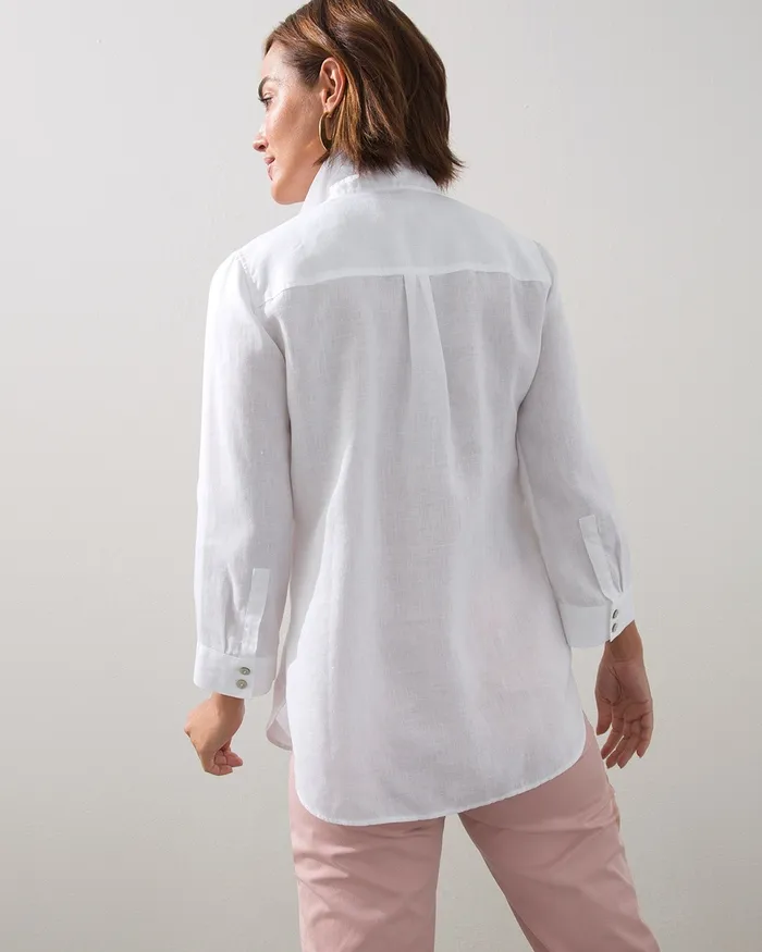 Chico039s NoIron Linen 34 Sleeve Shirt Optic White Women Matching Sets