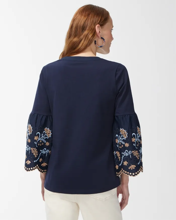 Chico039s Notch Neck 34 Sleeve Top Classic Navy Women Tees