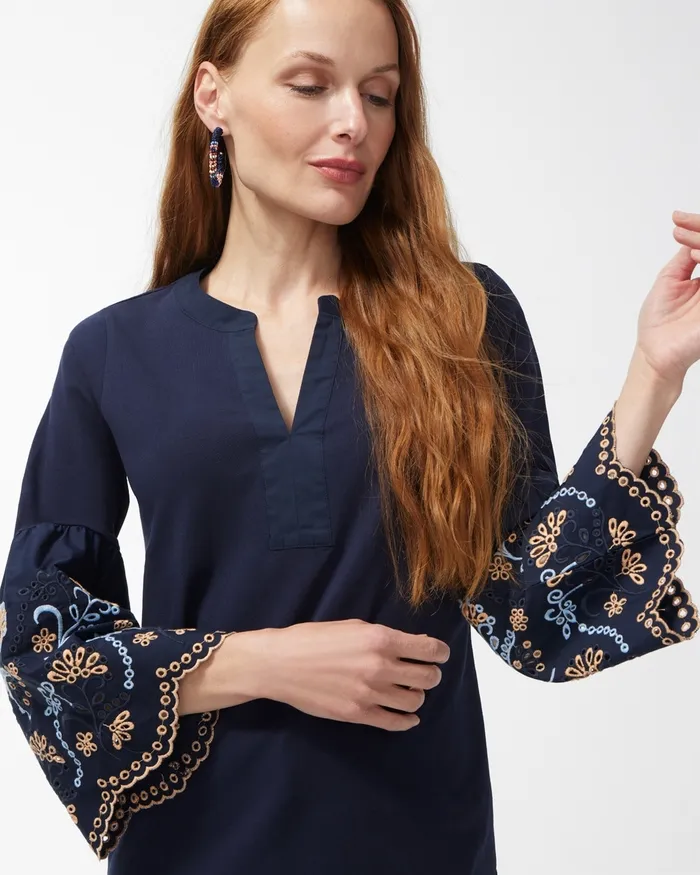 Chico039s Notch Neck 34 Sleeve Top Classic Navy Women Tees