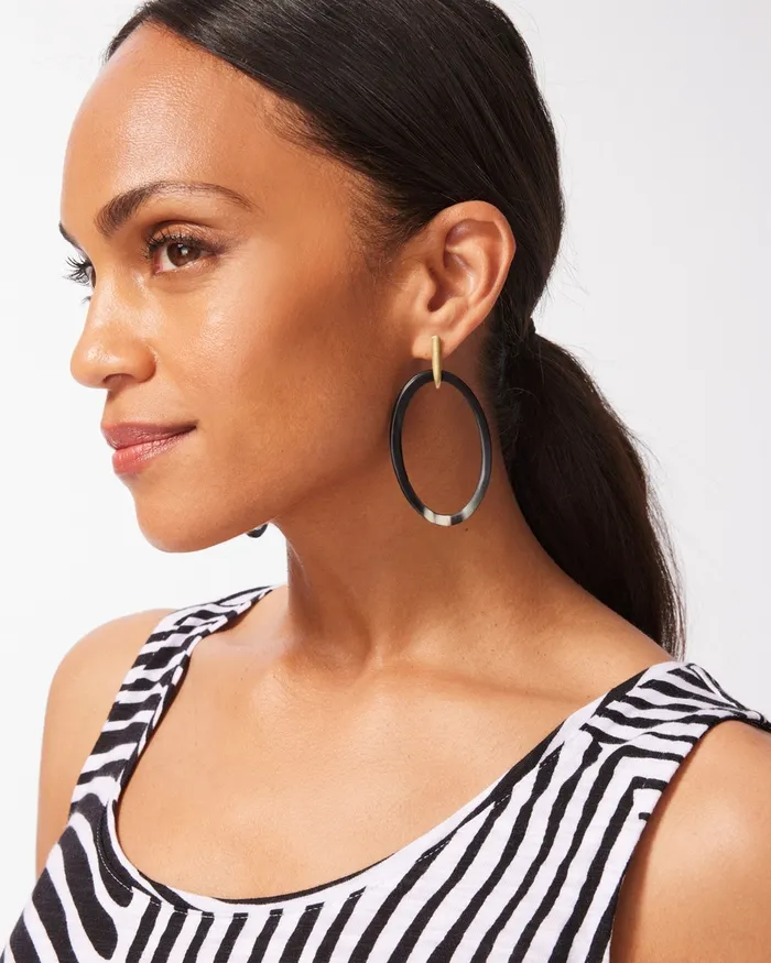 Chico039s Oval Drop Hoop Earrings Black Women Earrings