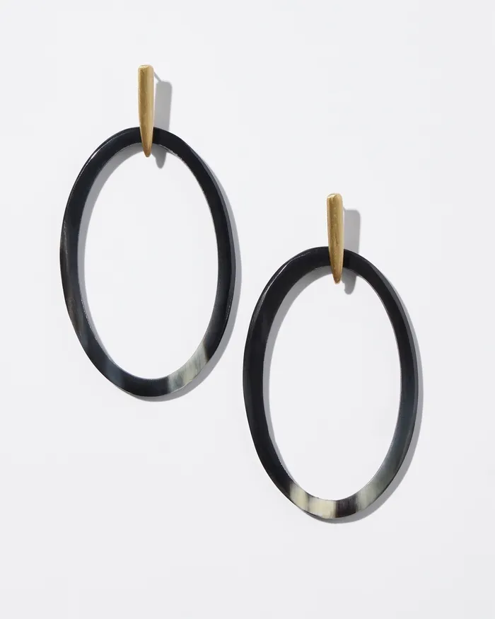 Chico039s Oval Drop Hoop Earrings Black Women Earrings
