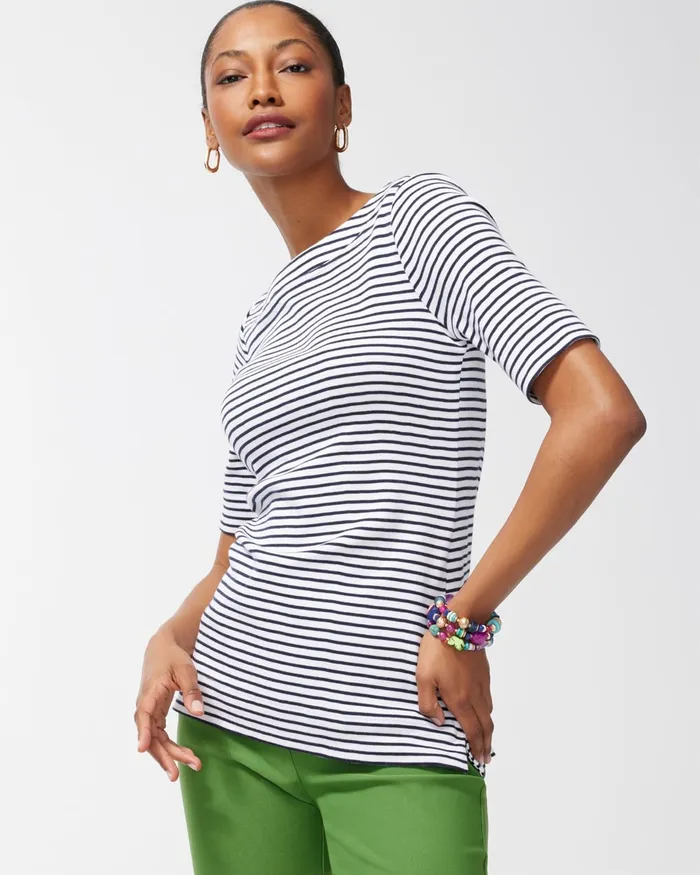 Chico039s Pima Everyday Stripe Tee Alabaster Women Tees