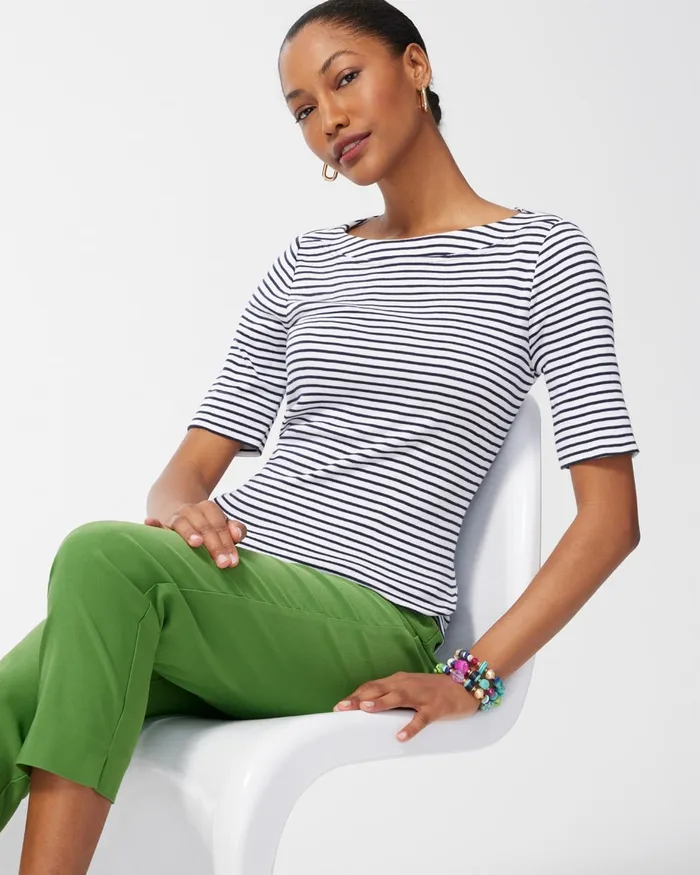 Chico039s Pima Everyday Stripe Tee Alabaster Women Tees