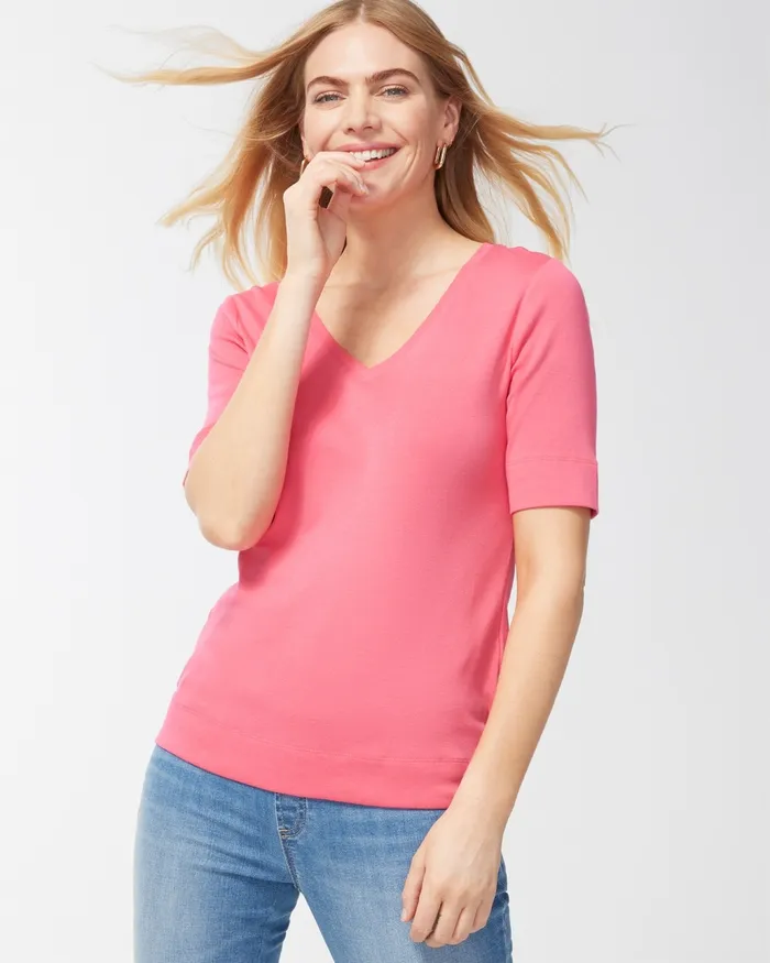 Chico039s Pima Everyday VNeck Tee Strawberry Margarita Women Tees