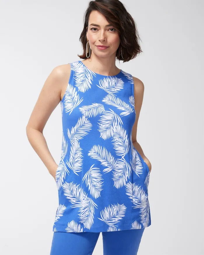 Chico039s Pima Palm Print Pocket Tunic Amparo Blue Women Tops