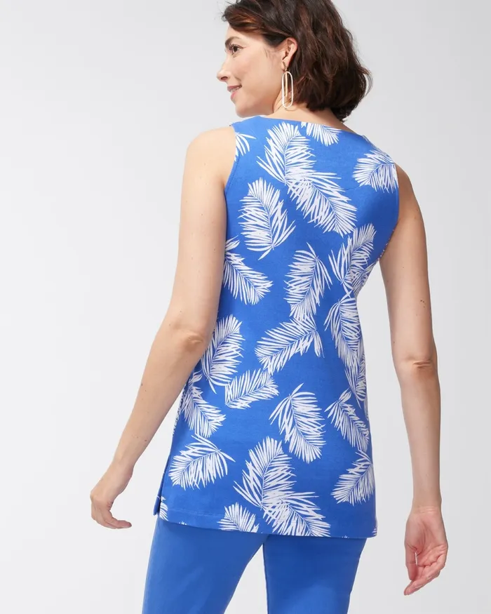 Chico039s Pima Palm Print Pocket Tunic Amparo Blue Women Tops