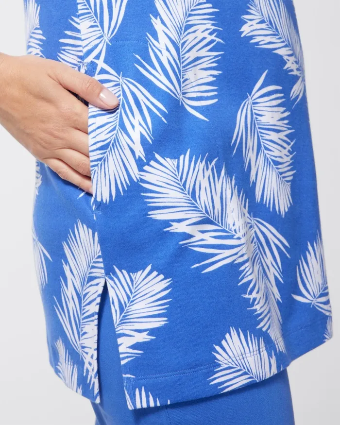 Chico039s Pima Palm Print Pocket Tunic Amparo Blue Women Tops