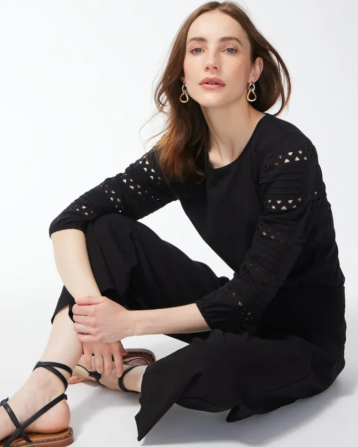 Chico039s Rick Rack Puff Sleeve Top Black Women Tees