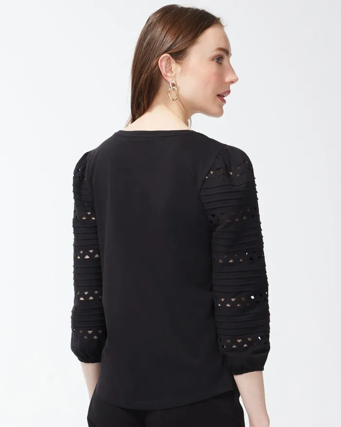 Chico039s Rick Rack Puff Sleeve Top Black Women Tees