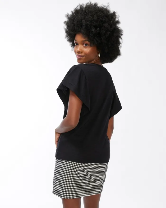 Chico039s Ruffle Sleeve Slub Tee Regatta Blue Women Tops