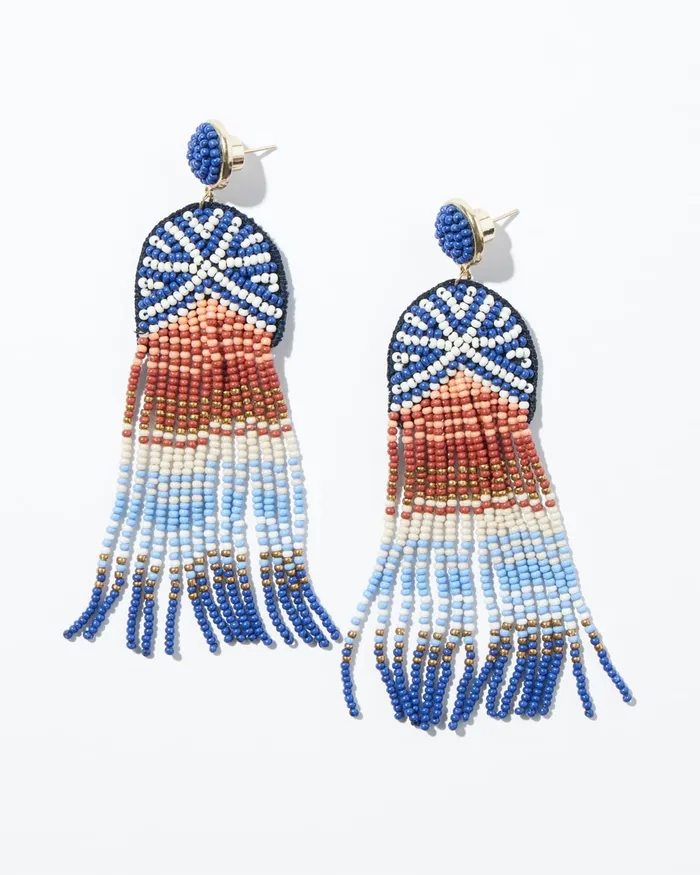 Chico039s Seed Bead Chandelier Earrings Blue Multi Women Earrings