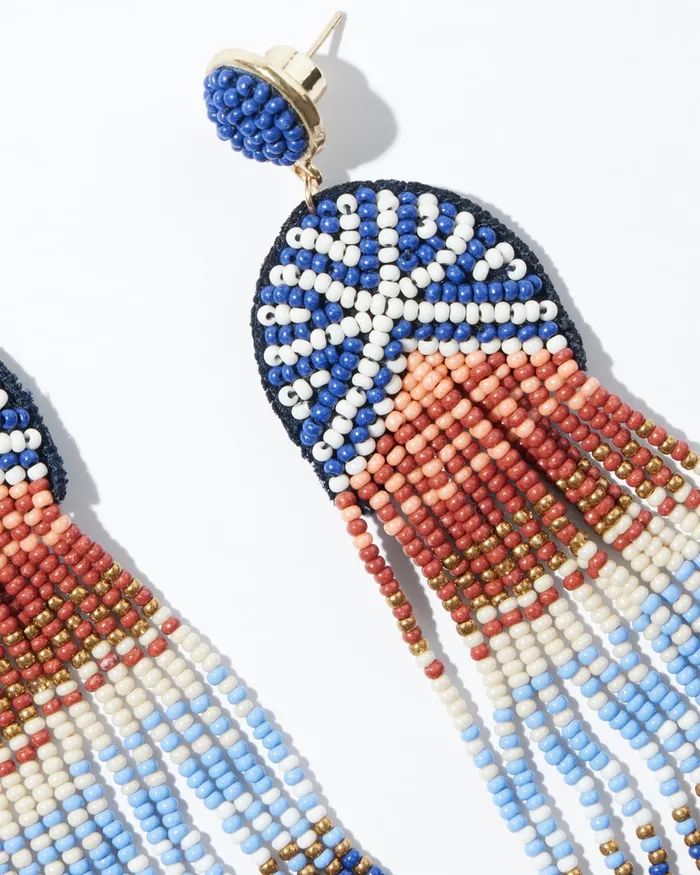 Chico039s Seed Bead Chandelier Earrings Blue Multi Women Earrings