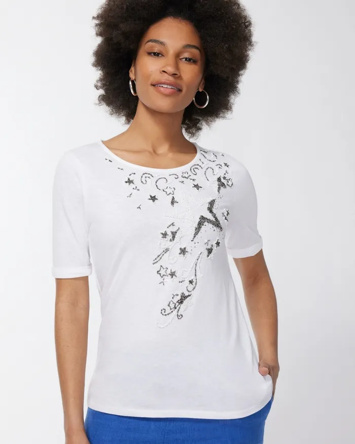 Chico039s Star Spangled White Slub Tee Alabaster Women Tees