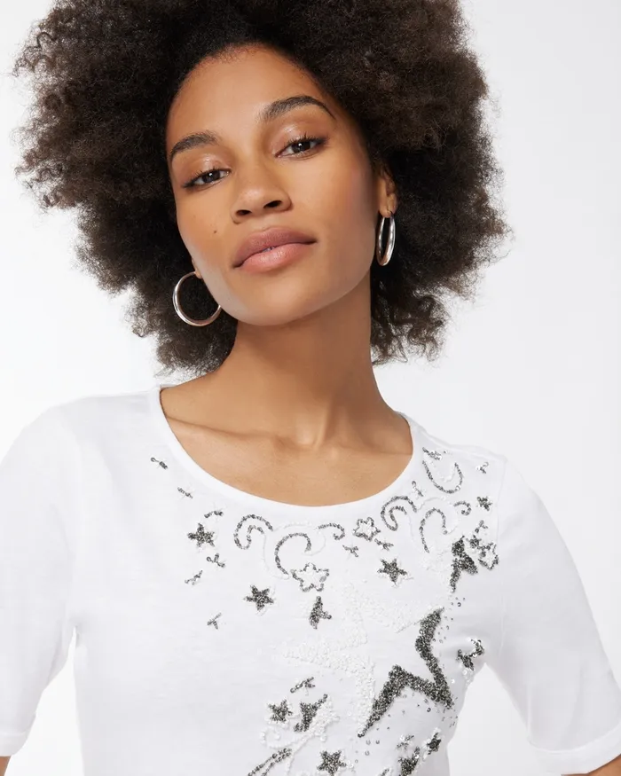 Chico039s Star Spangled White Slub Tee Alabaster Women Tees