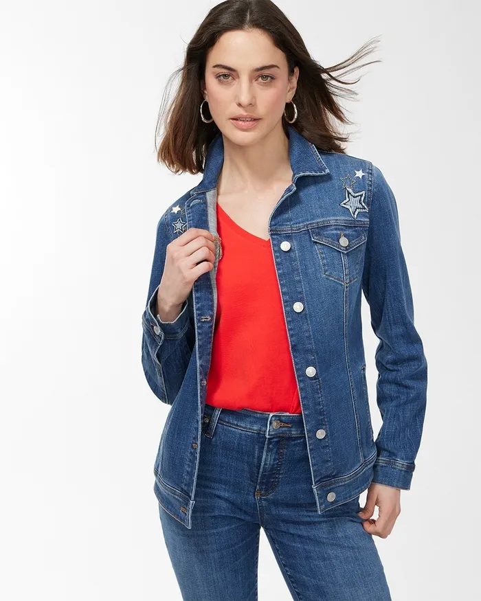 Chico039s Stars And Stripes Denim Jacket Tralee Indigo Women Jackets and Coats
