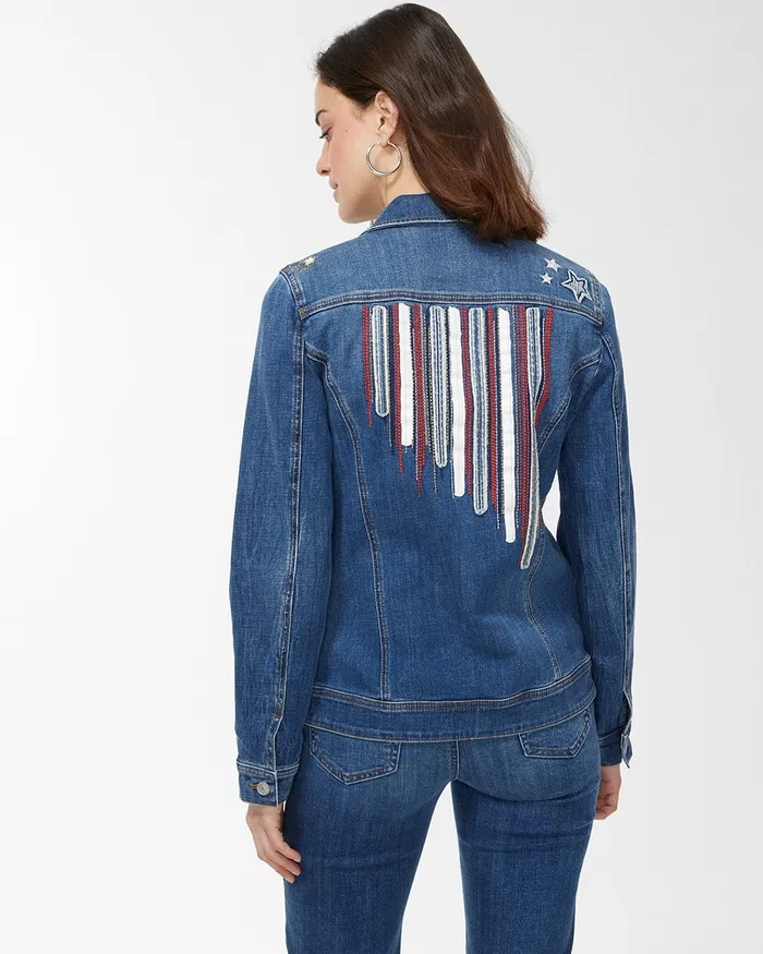 Chico039s Stars And Stripes Denim Jacket Tralee Indigo Women Jackets and Coats