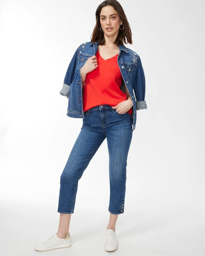 Chico039s Stars And Stripes Denim Jacket Tralee Indigo Women Jackets and Coats