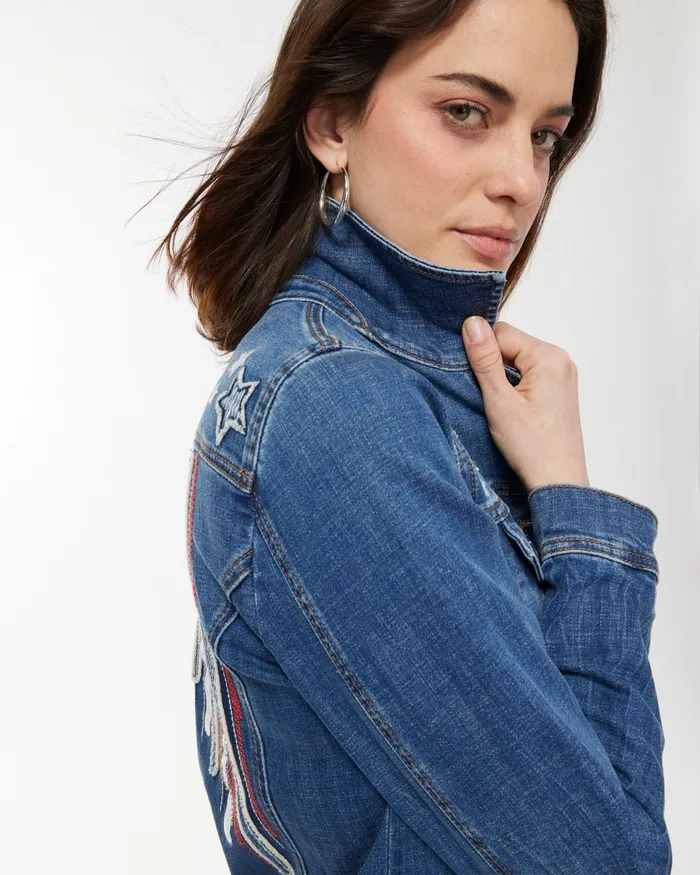 Chico039s Stars And Stripes Denim Jacket Tralee Indigo Women Jackets and Coats