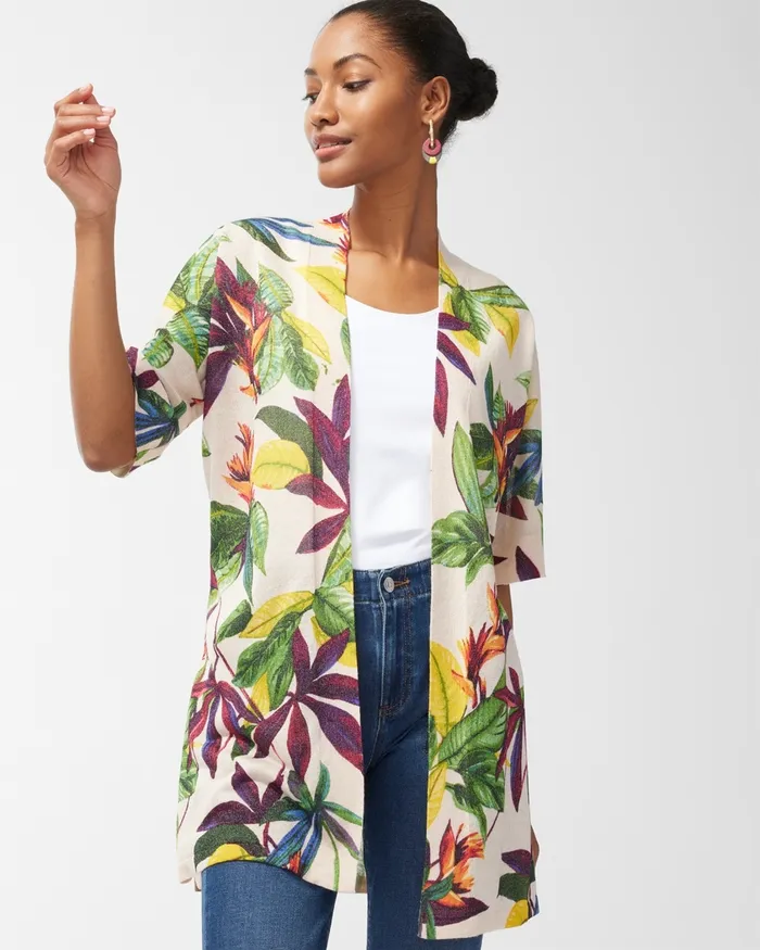 Chico039s Summer Romance Floral Midi Cardigan Natural Cream Women Sweaters