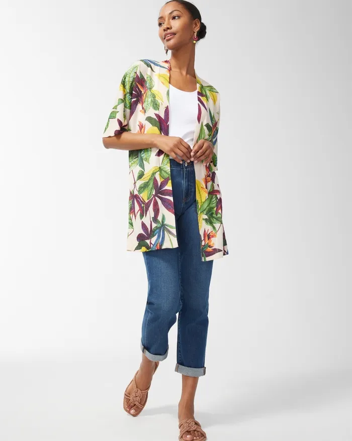 Chico039s Summer Romance Floral Midi Cardigan Natural Cream Women Sweaters
