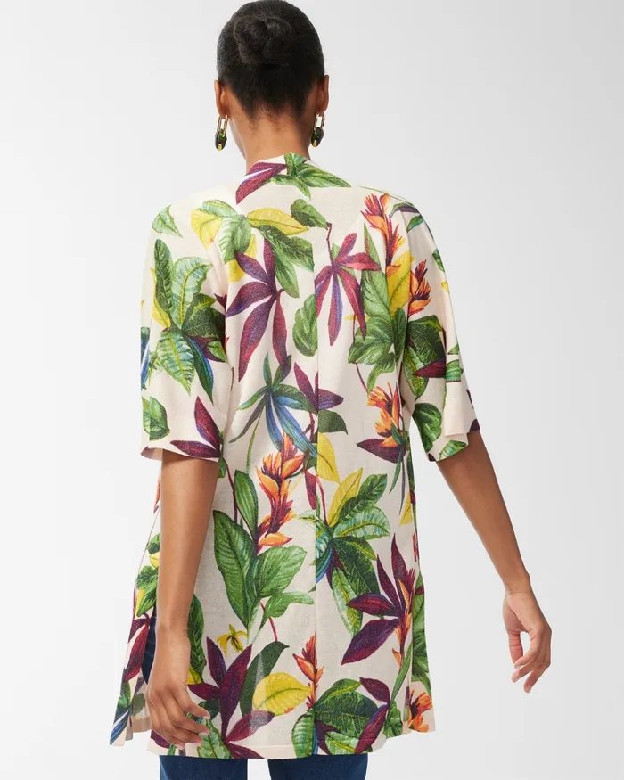 Chico039s Summer Romance Floral Midi Cardigan Natural Cream Women Sweaters
