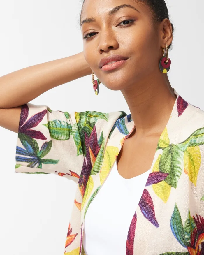 Chico039s Summer Romance Floral Midi Cardigan Natural Cream Women Sweaters