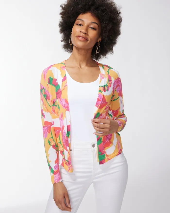 Chico039s Summer Romance Foliage Topper Mango Ice Women Sweaters