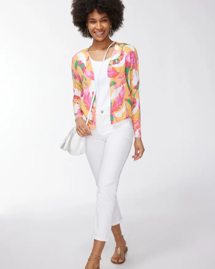 Chico039s Summer Romance Foliage Topper Mango Ice Women Sweaters