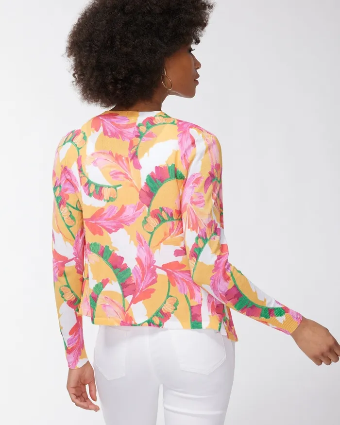 Chico039s Summer Romance Foliage Topper Mango Ice Women Sweaters