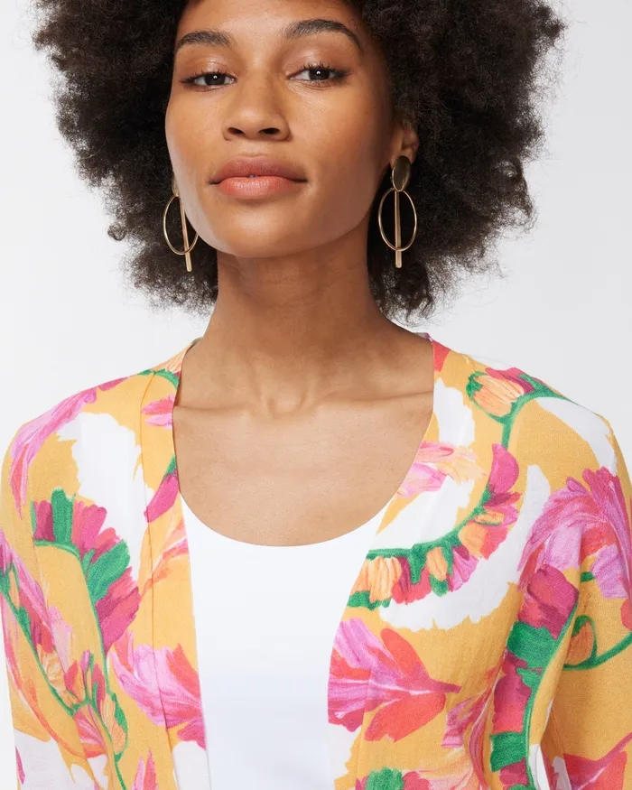 Chico039s Summer Romance Foliage Topper Mango Ice Women Sweaters