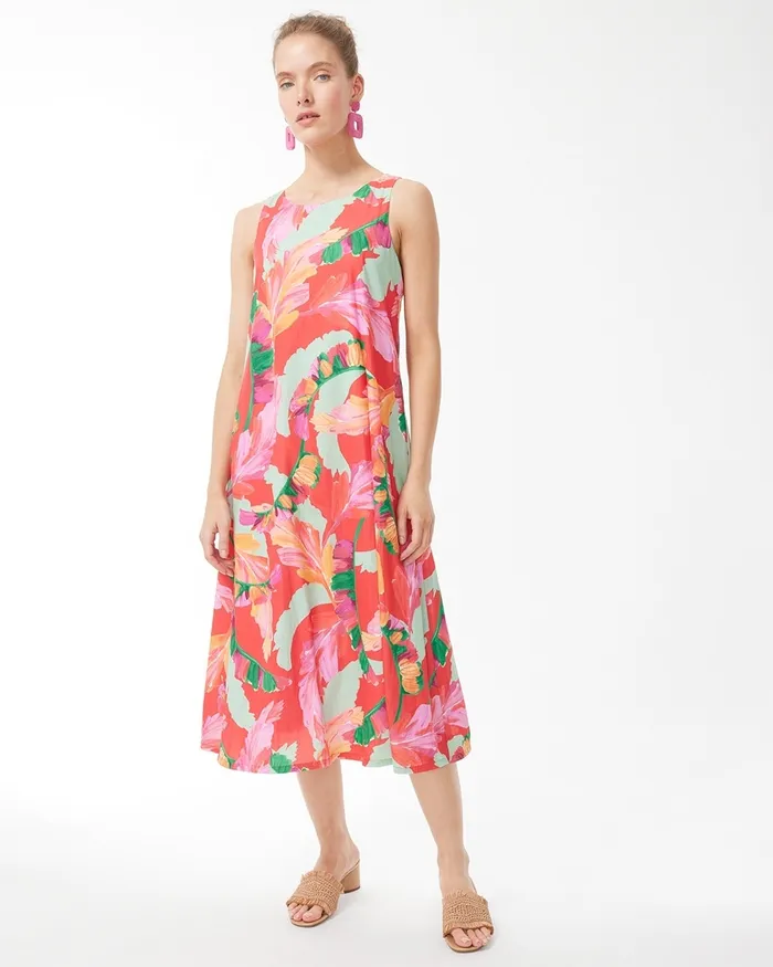 Chico039s TieBack Foliage Print Trapeze Dress Botanic Berry Women Matching Sets
