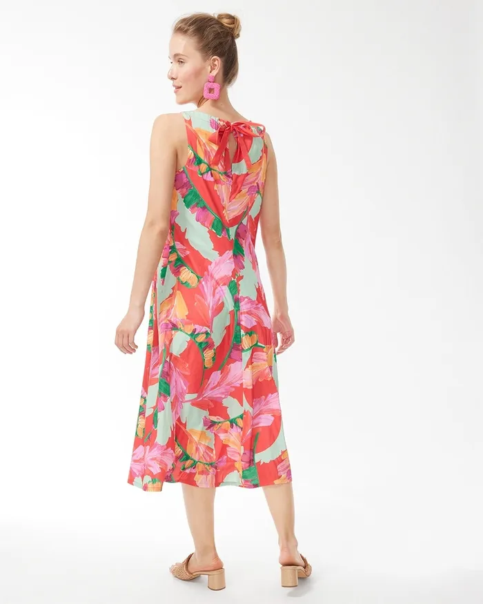 Chico039s TieBack Foliage Print Trapeze Dress Botanic Berry Women Matching Sets