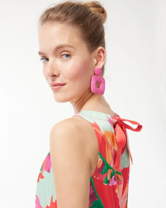 Chico039s TieBack Foliage Print Trapeze Dress Botanic Berry Women Matching Sets