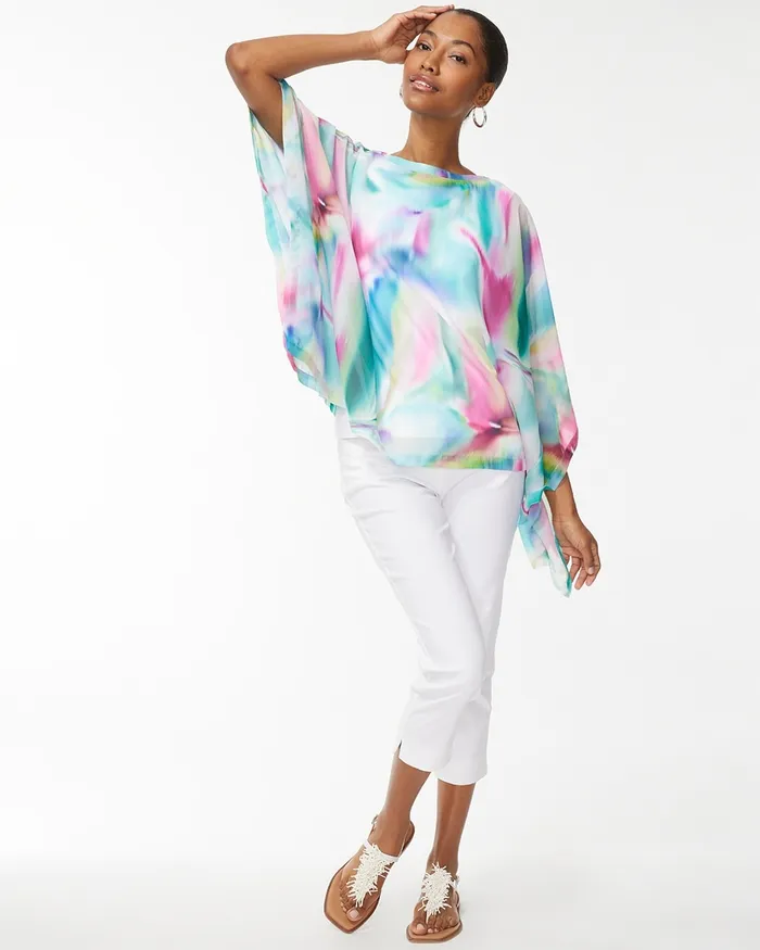 Chico039s Tie Dye Sheer Poncho Hint Of Mint Women Tops
