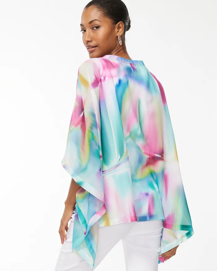 Chico039s Tie Dye Sheer Poncho Hint Of Mint Women Tops