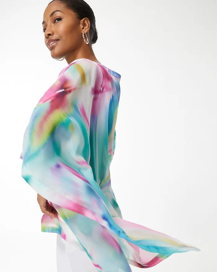 Chico039s Tie Dye Sheer Poncho Hint Of Mint Women Tops