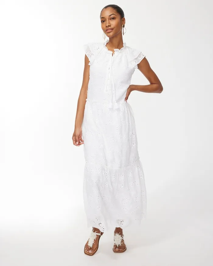 Chico039s Tiered Midi Dress Alabaster Women Dresses and Skirts