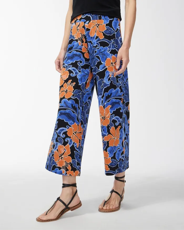 Chico039s Travelers Floral Print Crops Blue Grotto Women Matching Sets