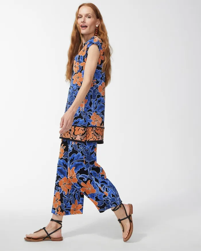 Chico039s Travelers Floral Print Tunic Blue Grotto Women Tops