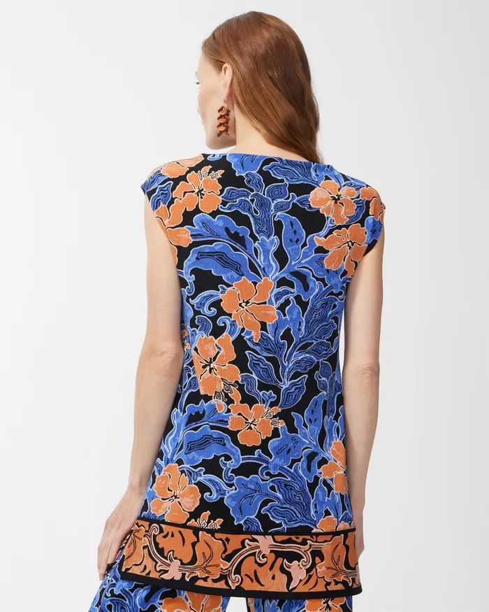 Chico039s Travelers Floral Print Tunic Blue Grotto Women Tops