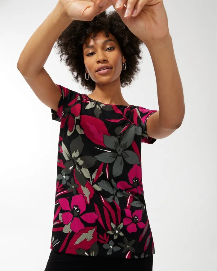 Chico039s Travelers Floral Tunic Botanic Berry Women Tops